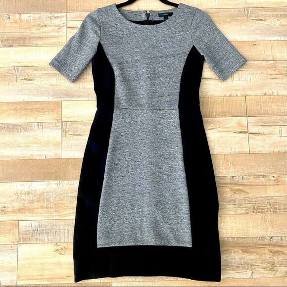 🌟 J CREW Monochrome Gray Black Jersey Dress - Picture 1 of 5